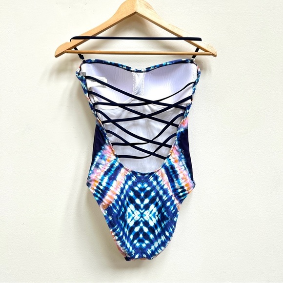 Trina Turk Moonlight Tie Dye Bandeau One Piece Strappy Swimsuit, Size 8 - Picture 9 of 15